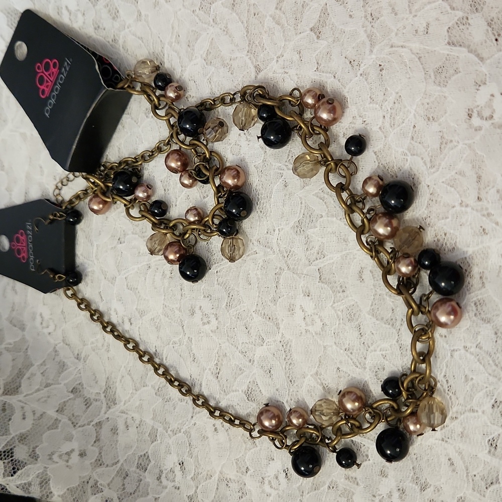 Paparazzi Brass & Black Necklace & Bracelet